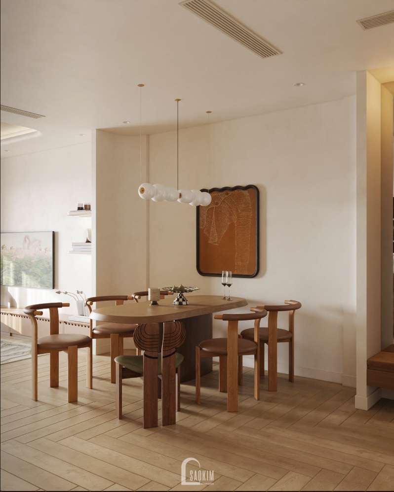 Thiết kế phòng ăn chung cư 3 ngủ phong cách Modern Japandi dự án Viha Complex Leciva - Nét ấm trong nhịp sống hiện đại